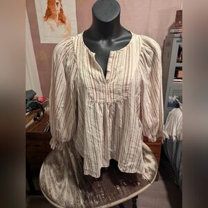 Elizabeth and James Red striped blouse size large‎ 100% cotton